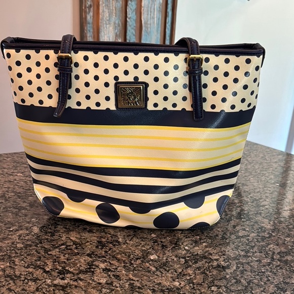 Anne Kline Striped and Polka Dot Tote Bag EUC - Picture 6 of 14